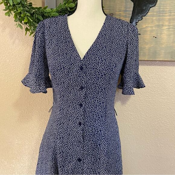 Lulus Flirty Frolic Navy Blue Print Button-Up Midi Dress - Picture 3 of 11
